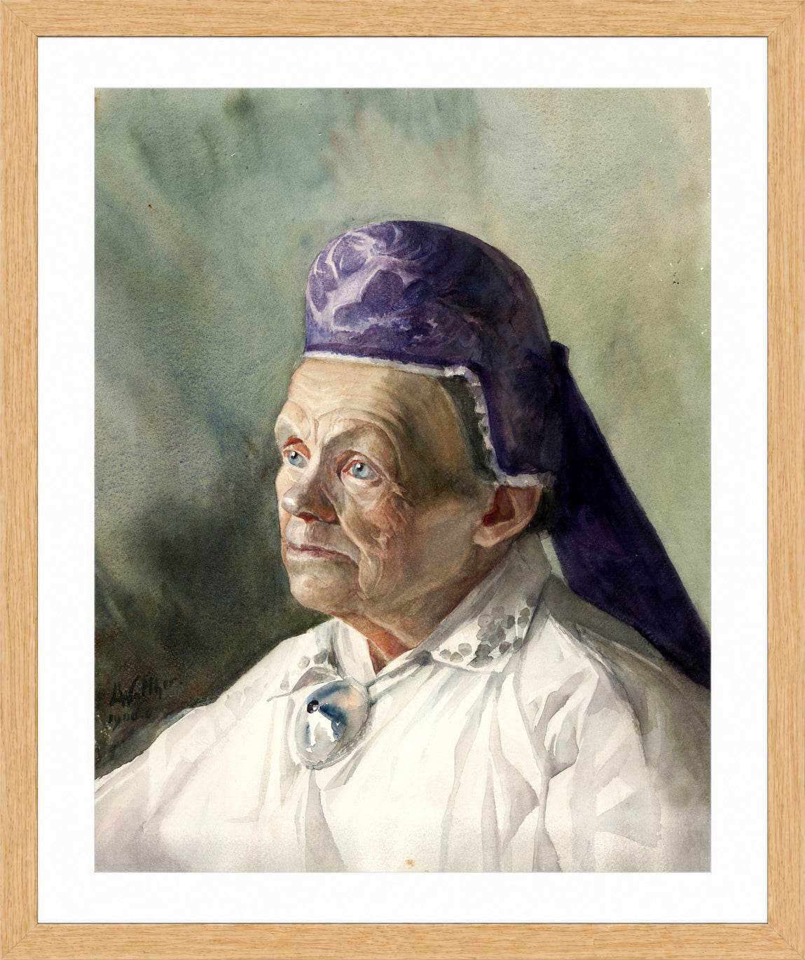 Portrait of a Woman in a Bonnet (1900) by Konrad Mägi — oak frame