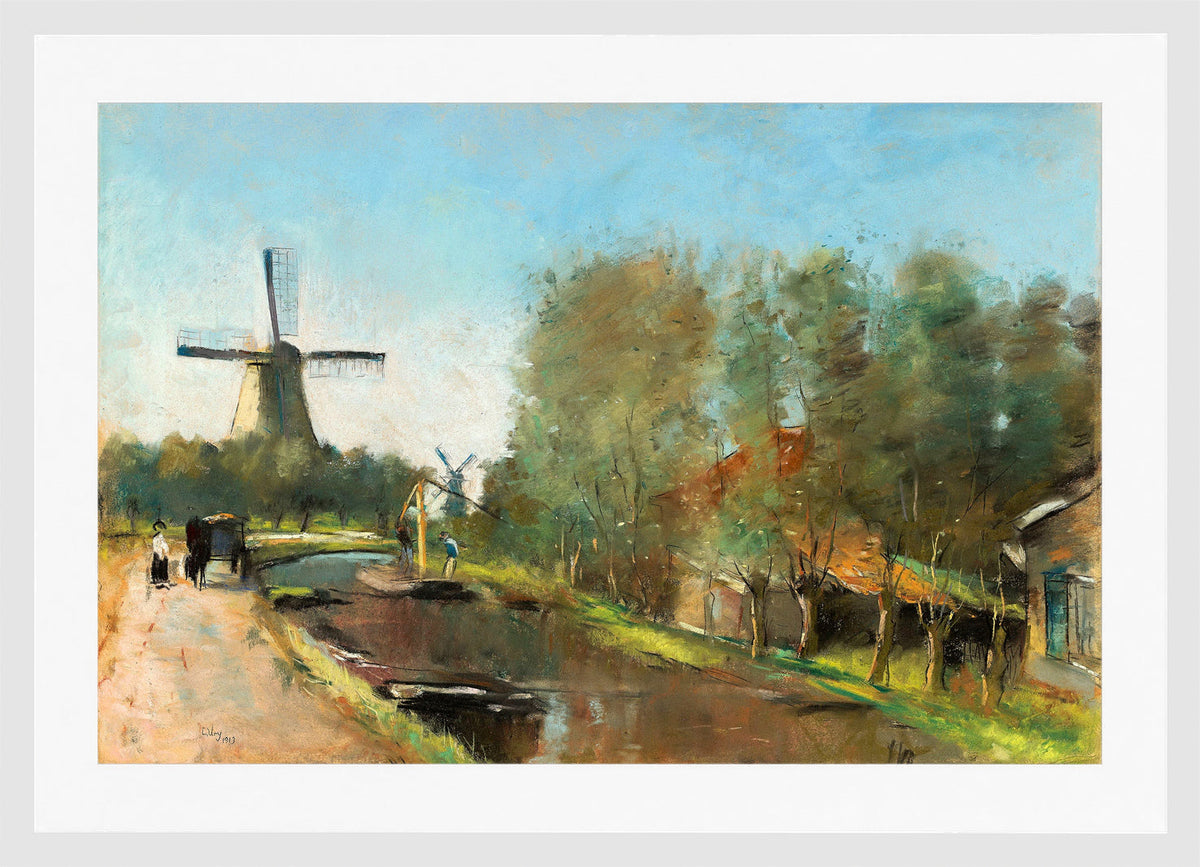 By the Canal, Holland (1913) by Lesser Ury — white frame