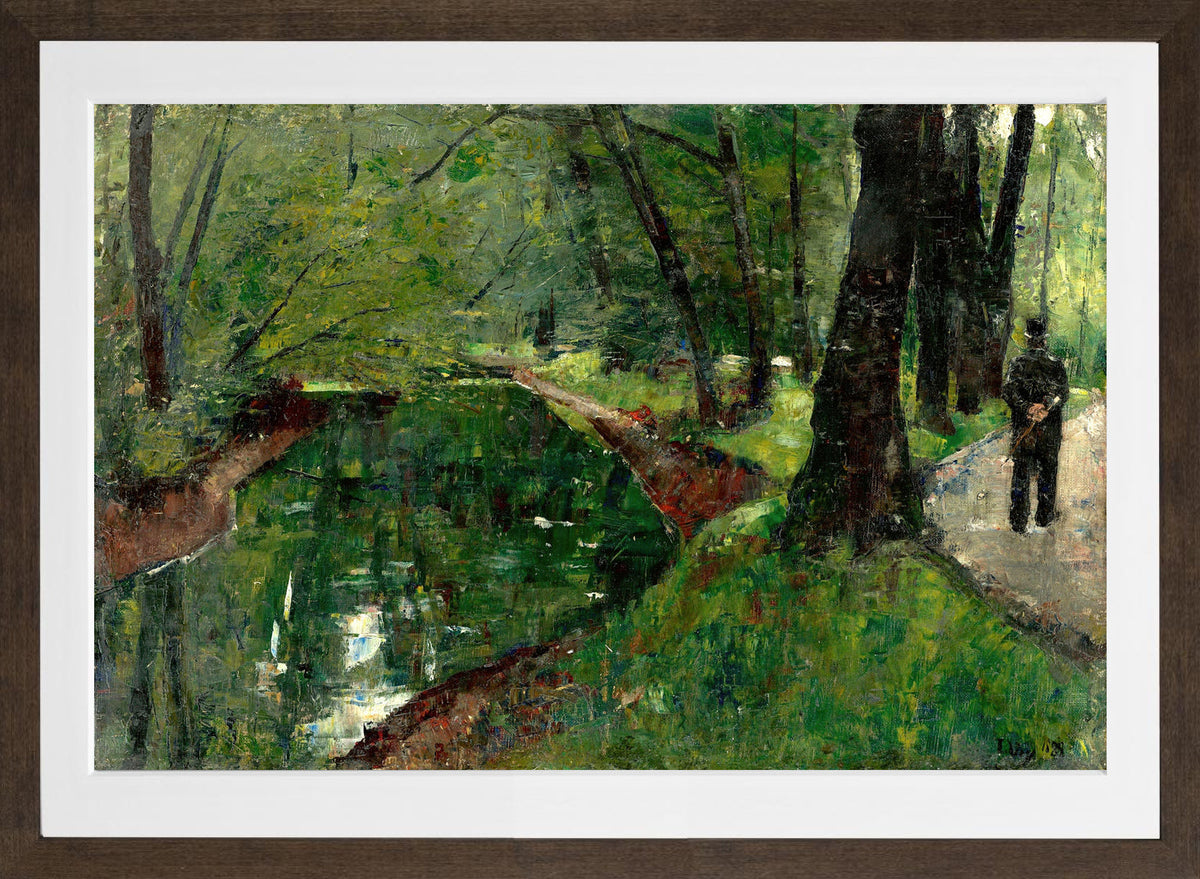 At the Neuer See, Berlin Tiergarten (1889) by Lesser Ury — brown frame