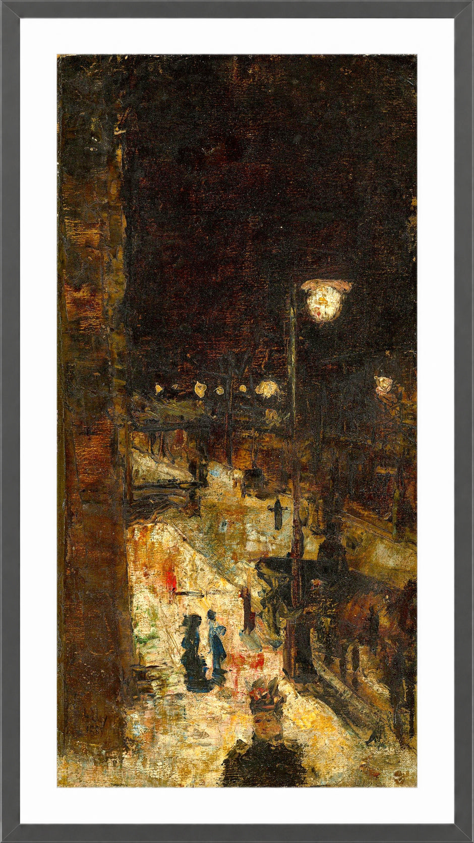 Berlin Street at Night (1889) by Lesser Ury — dark grey frame