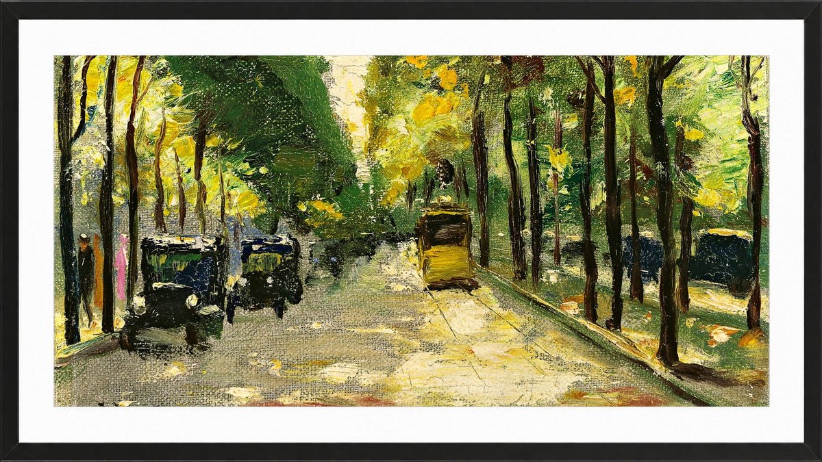 Berlin Street in Sunshine (1920s) by Lesser Ury — black frame