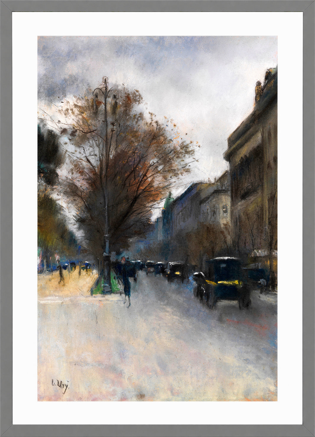 Berlin Street in Autumn, Hotel Adlon (1920) by Lesser Ury — light grey frame
