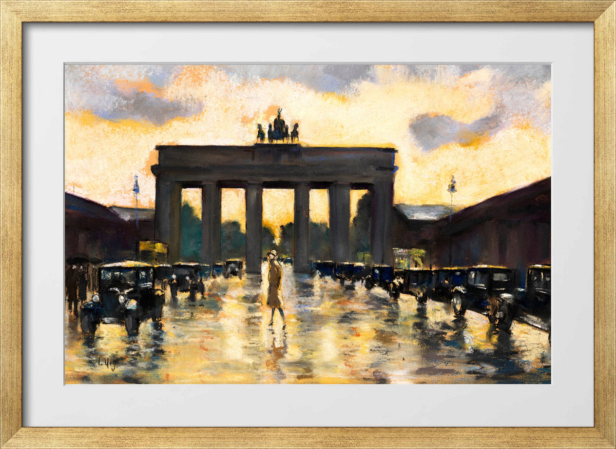Brandenburg Gate from Pariser Platz (1928) by Lesser Ury — gold frame