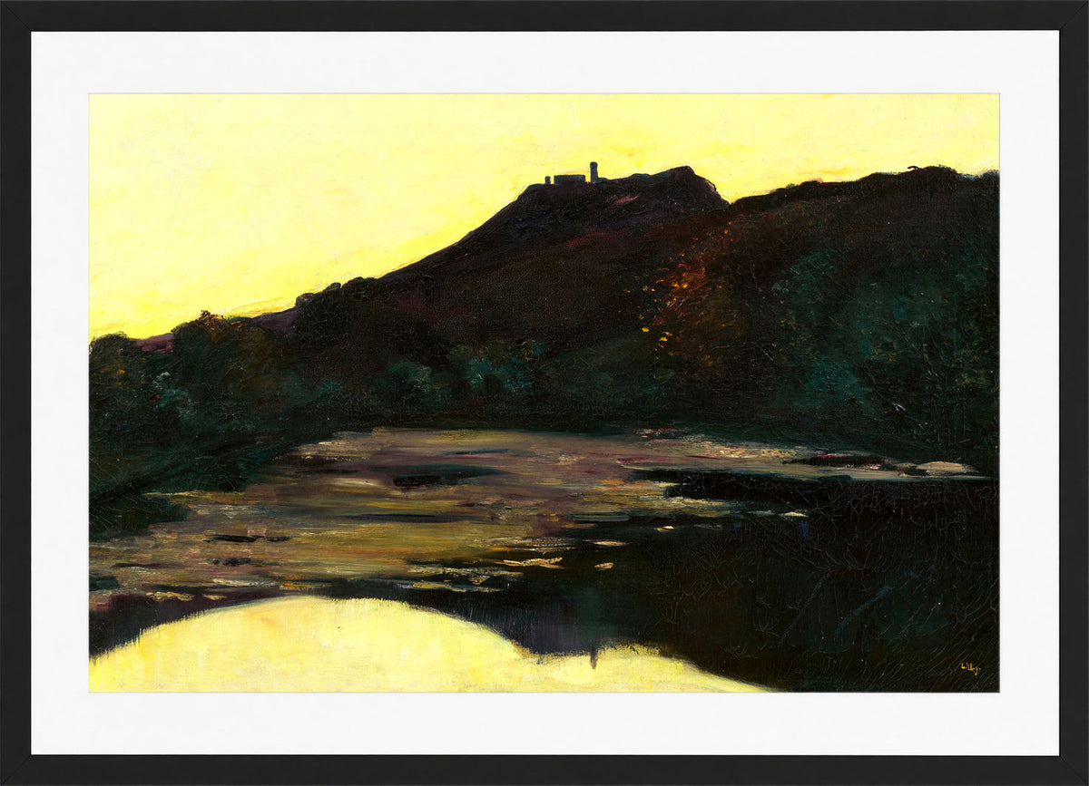 Castle by the River, Saaleck at Evening (1904) by Lesser Ury — black frame