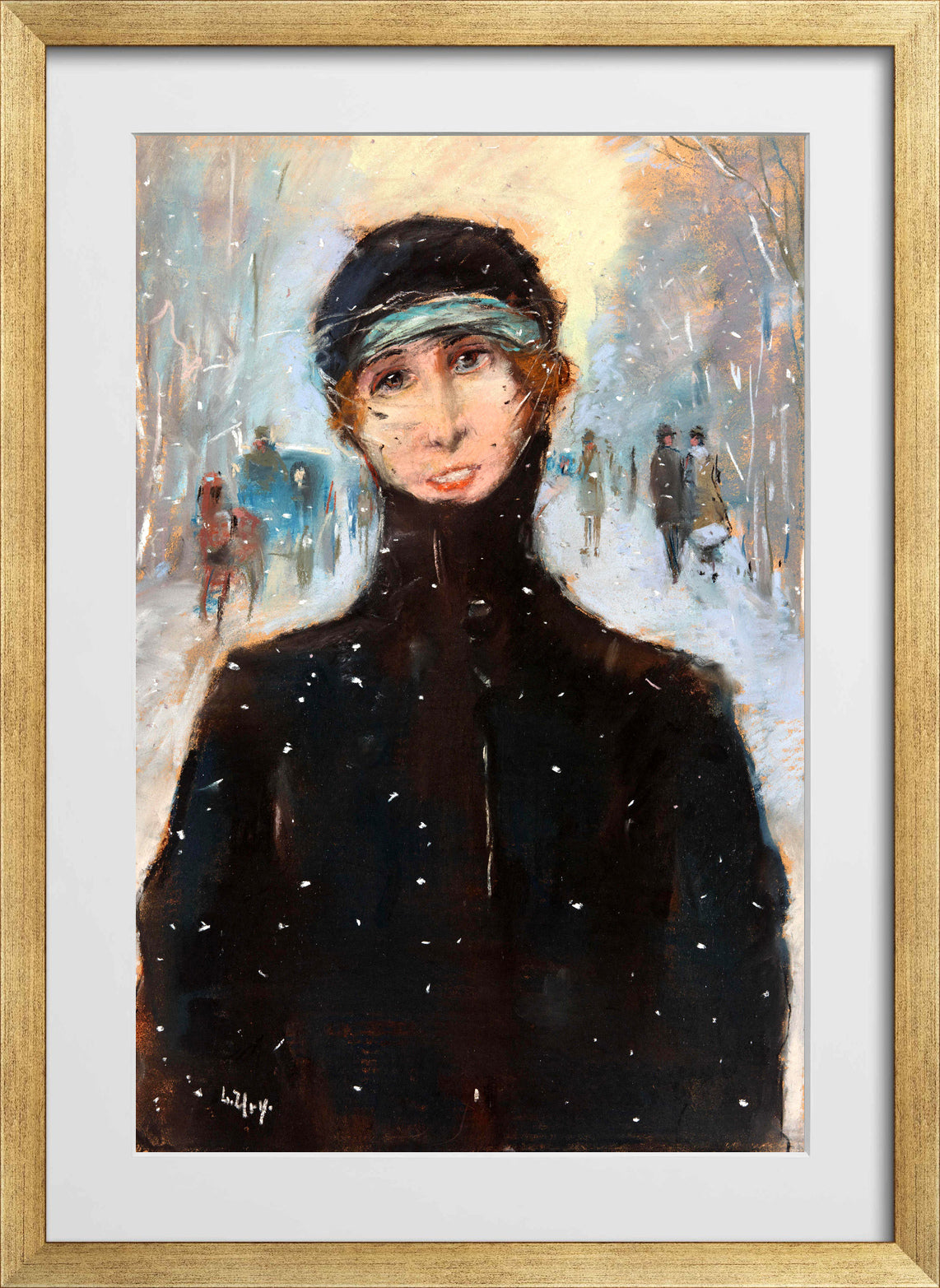 Lady in the Snow (1919) by Lesser Ury — gold frame
