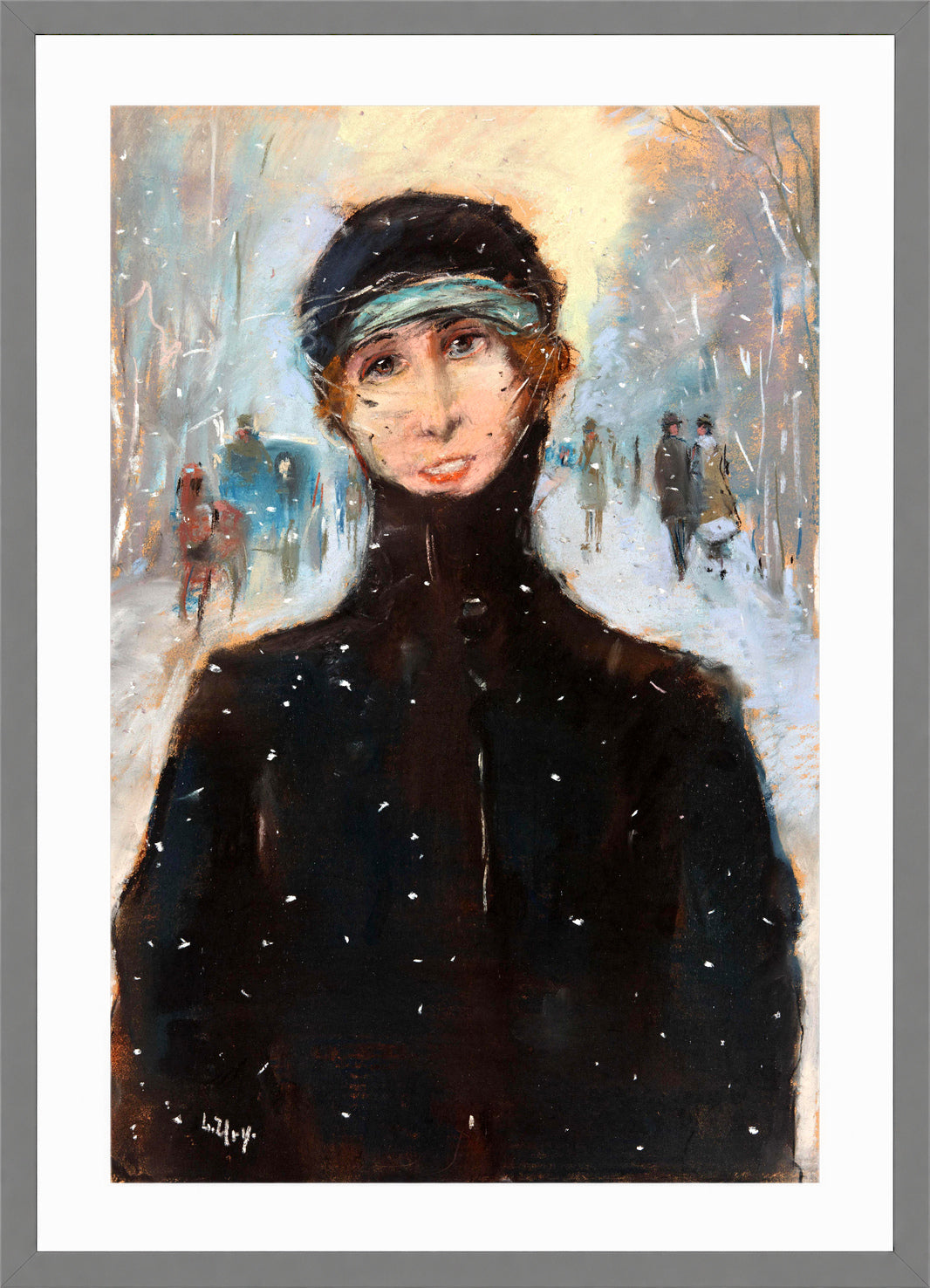 Lady in the Snow (1919) by Lesser Ury — light grey frame