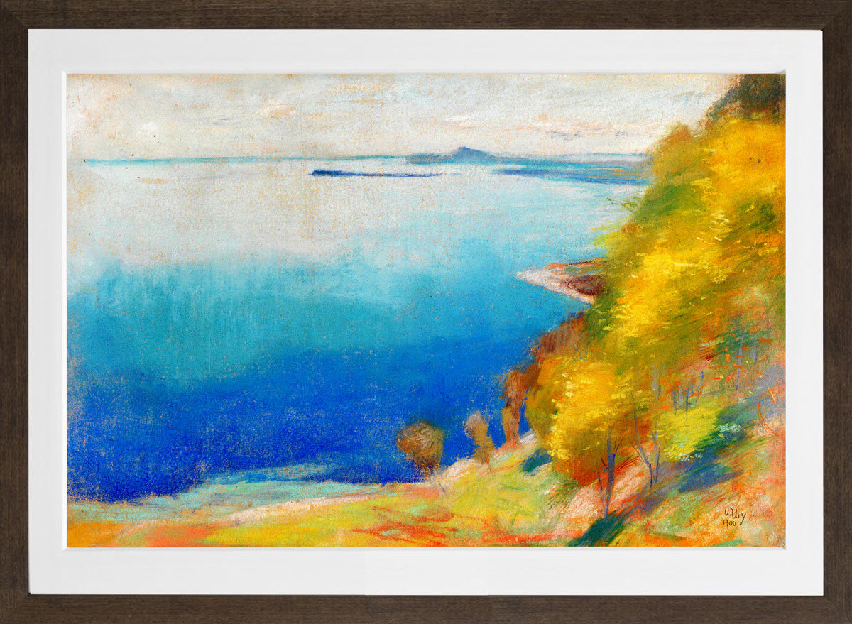 Lake Garda at Gardone (1900) by Lesser Ury — brown frame