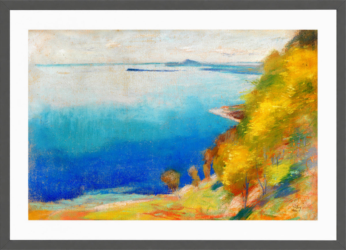 Lake Garda at Gardone (1900) by Lesser Ury — dark grey frame