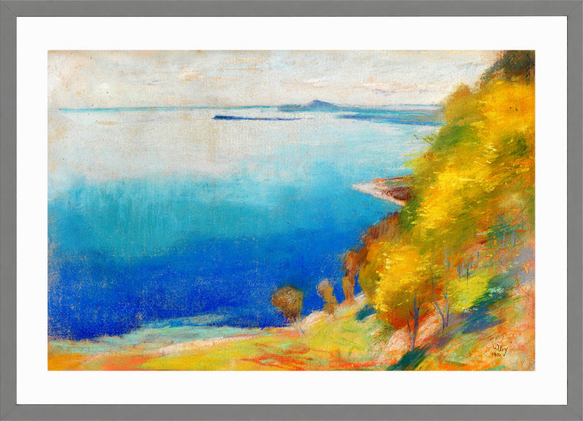 Lake Garda at Gardone (1900) by Lesser Ury — light grey frame