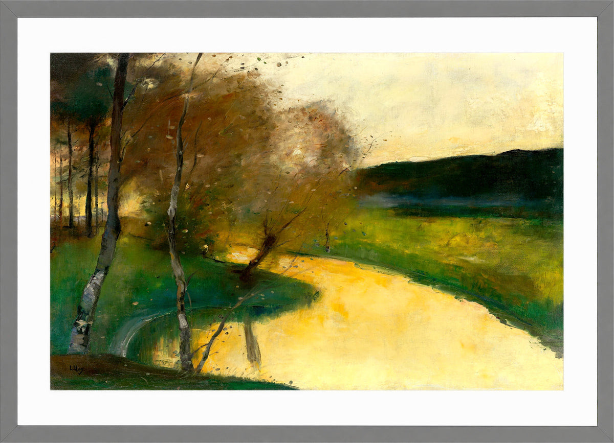 Autumn Stream in Evening Light, Thuringia (c. 1900–1910) by Lesser Ury — light grey frame