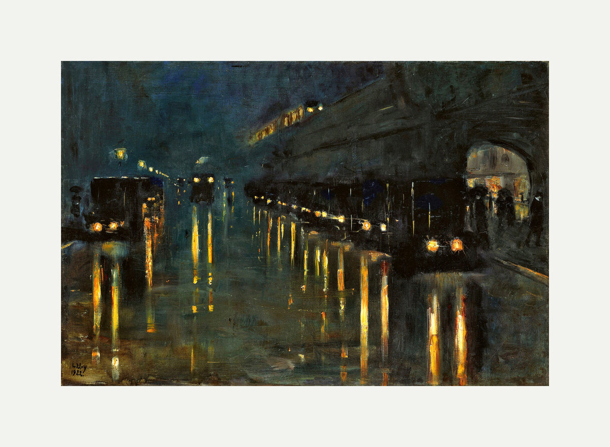 Bülowstrasse Elevated Railway Station at Night (1922) by Lesser Ury — rolled canvas
