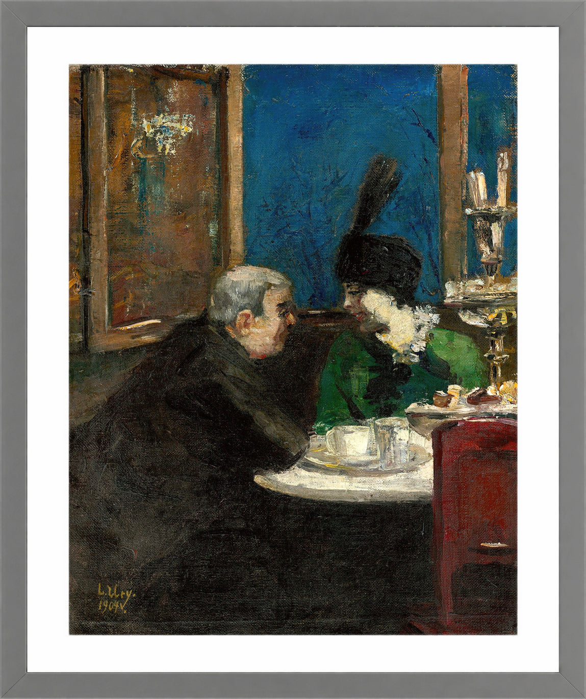 In Café Victoria, Berlin (1904) by Lesser Ury — light grey frame