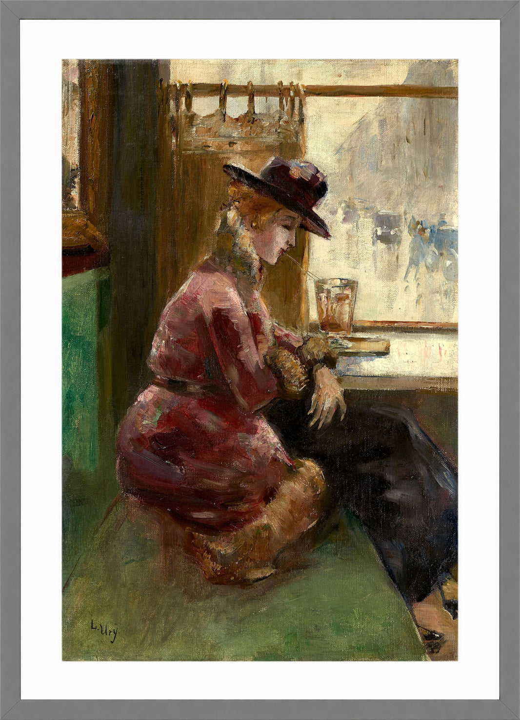 Lady in a Café, Berlin (1910–1920) by Lesser Ury — light grey frame
