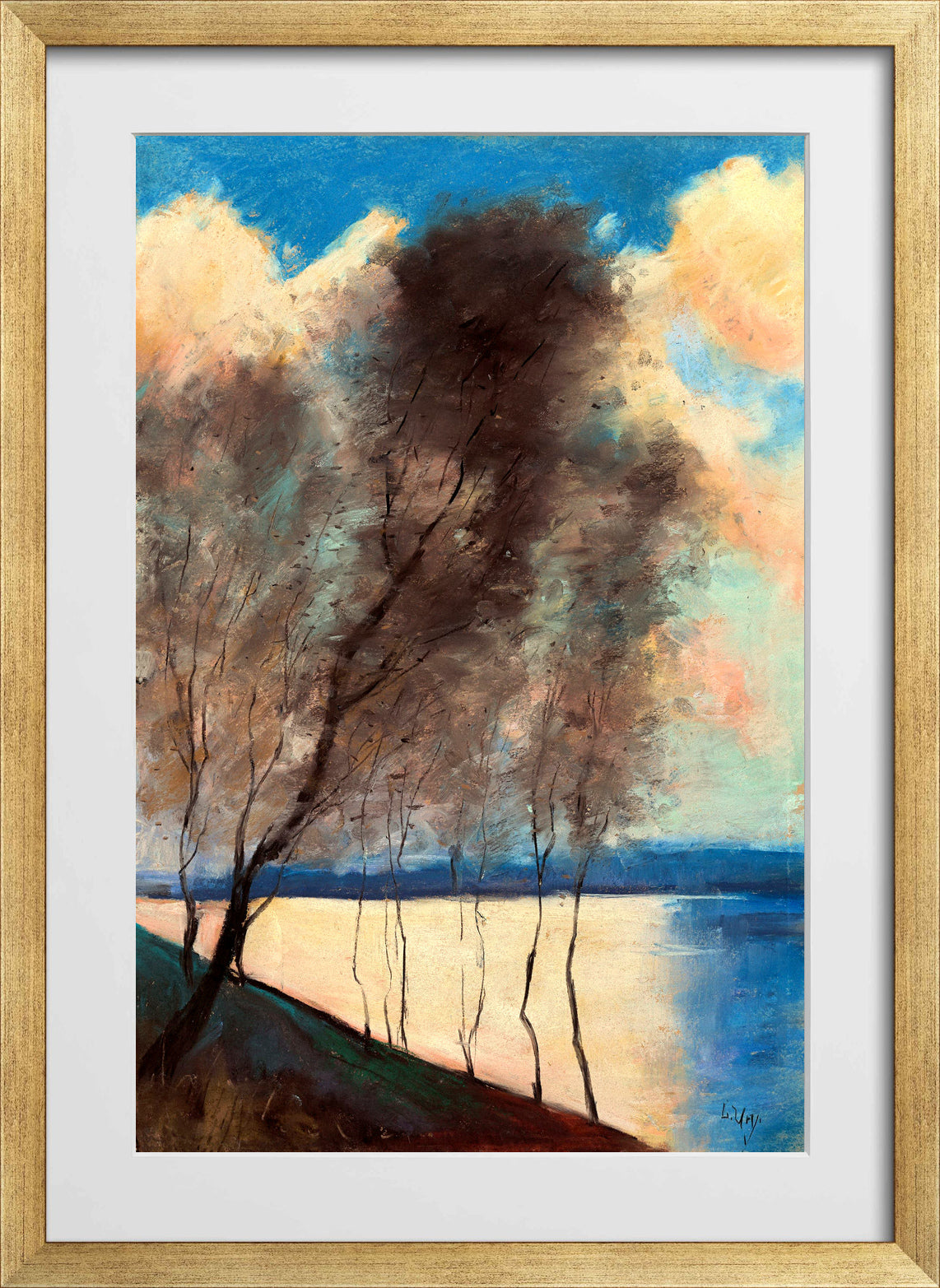 A View in the Grunewald (c. 1900) by Lesser Ury — gold frame