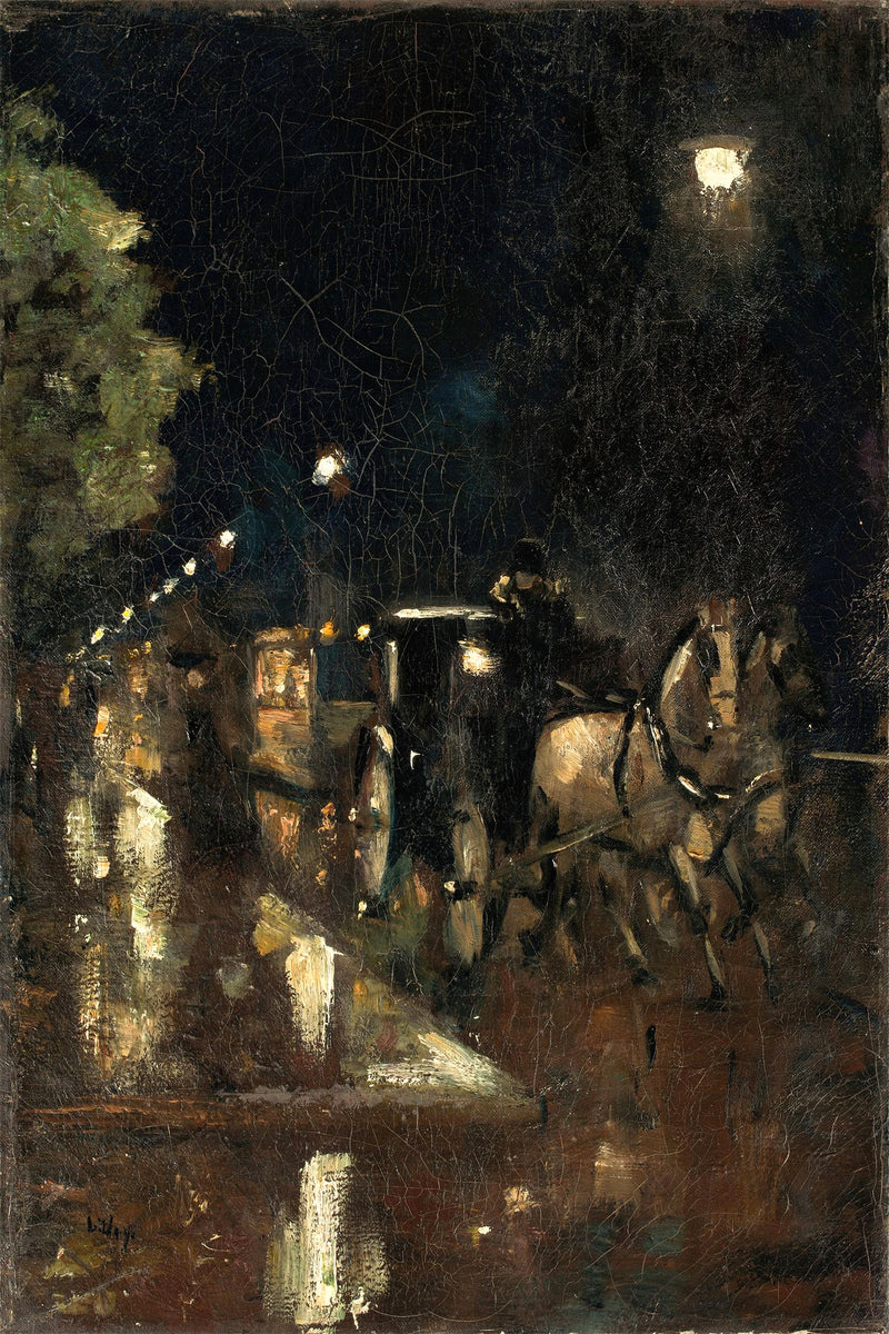 Berlin Street at Night in the Rain (c. 1898–1900) by Lesser Ury — unframed