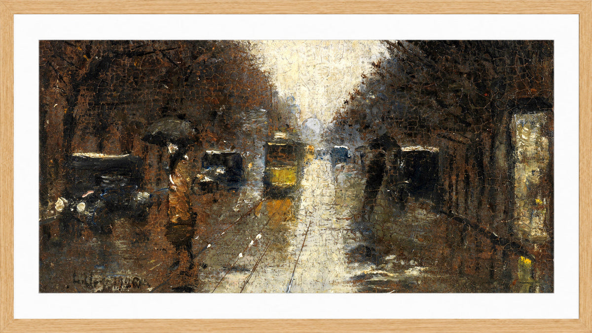 Berlin Street Scene in the Rain (1926) by Lesser Ury — oak frame
