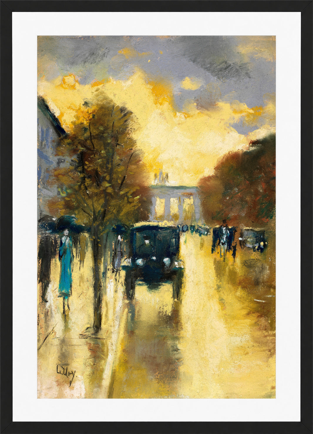 Unter den Linden, View towards the Brandenburg Gate (1920s) by Lesser Ury — black frame