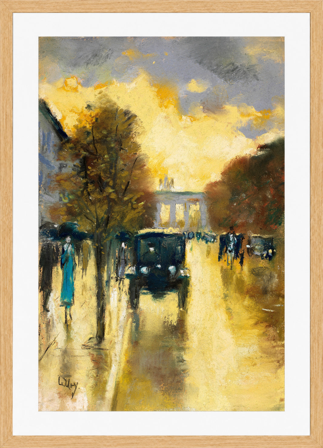 Unter den Linden, View towards the Brandenburg Gate (1920s) by Lesser Ury — oak frame