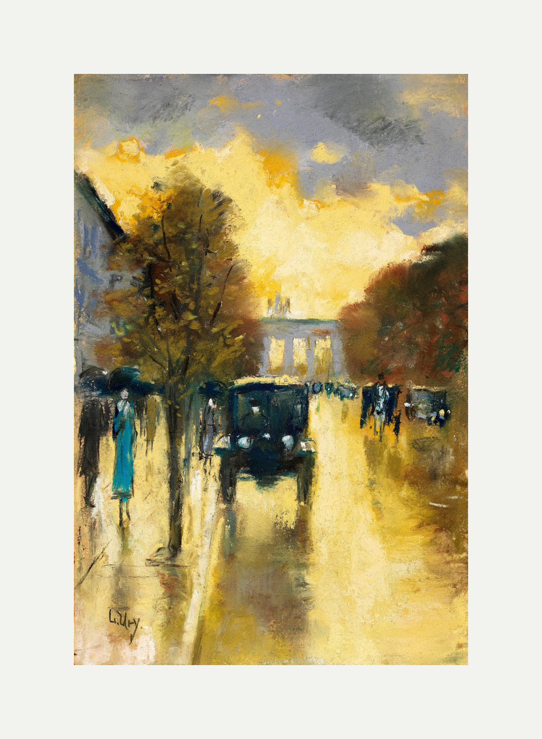 Unter den Linden, View towards the Brandenburg Gate (1920s) by Lesser Ury — rolled canvas