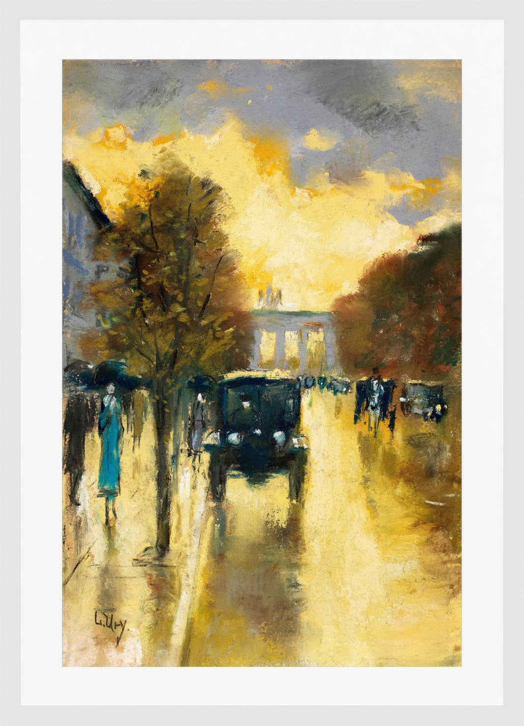 Unter den Linden, View towards the Brandenburg Gate (1920s) by Lesser Ury — white frame