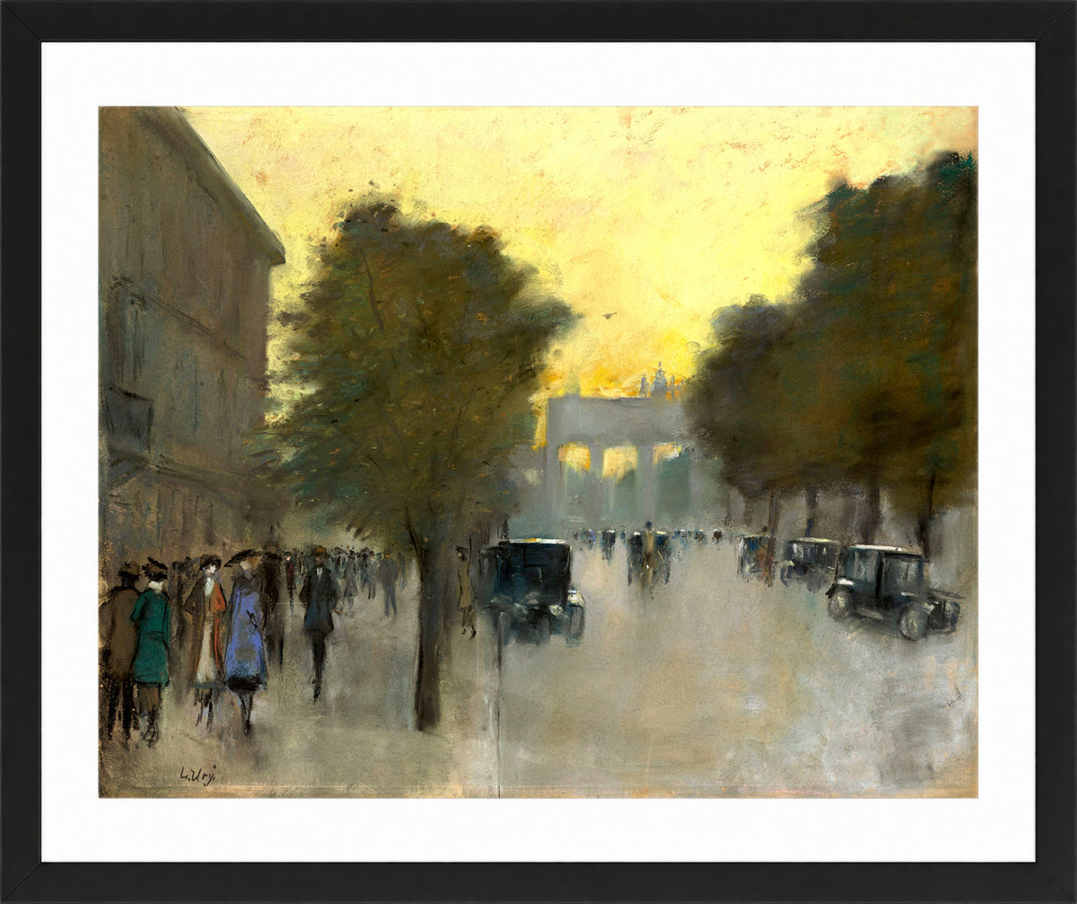 Unter den Linden towards the Brandenburg Gate (c. 1920) by Lesser Ury — black frame