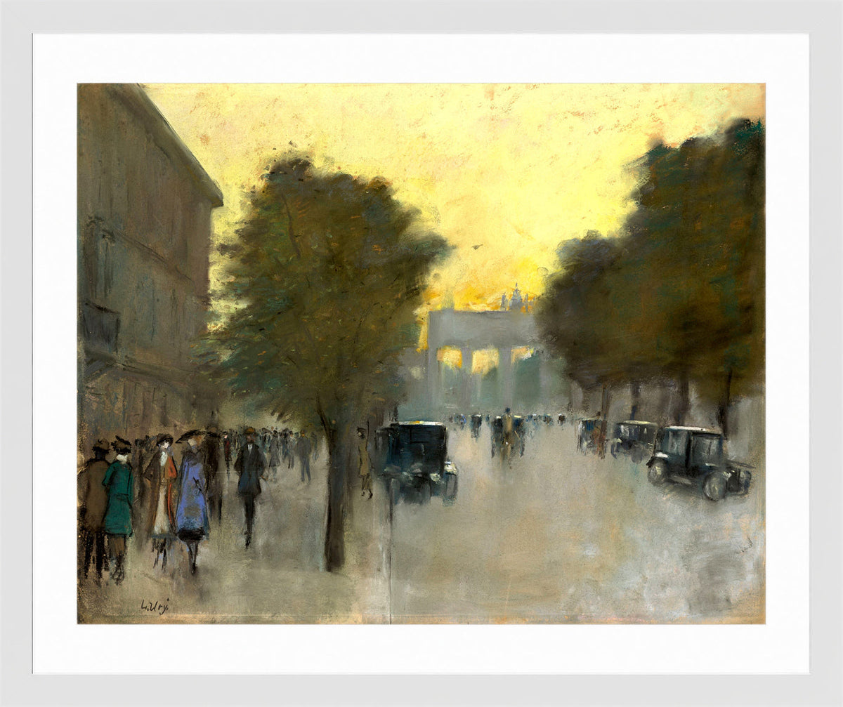 Unter den Linden towards the Brandenburg Gate (c. 1920) by Lesser Ury — white frame