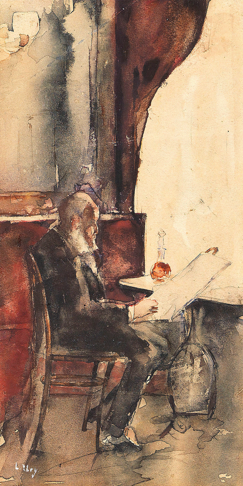 Newspaper Reader in a Café (1880) by Lesser Ury — unframed