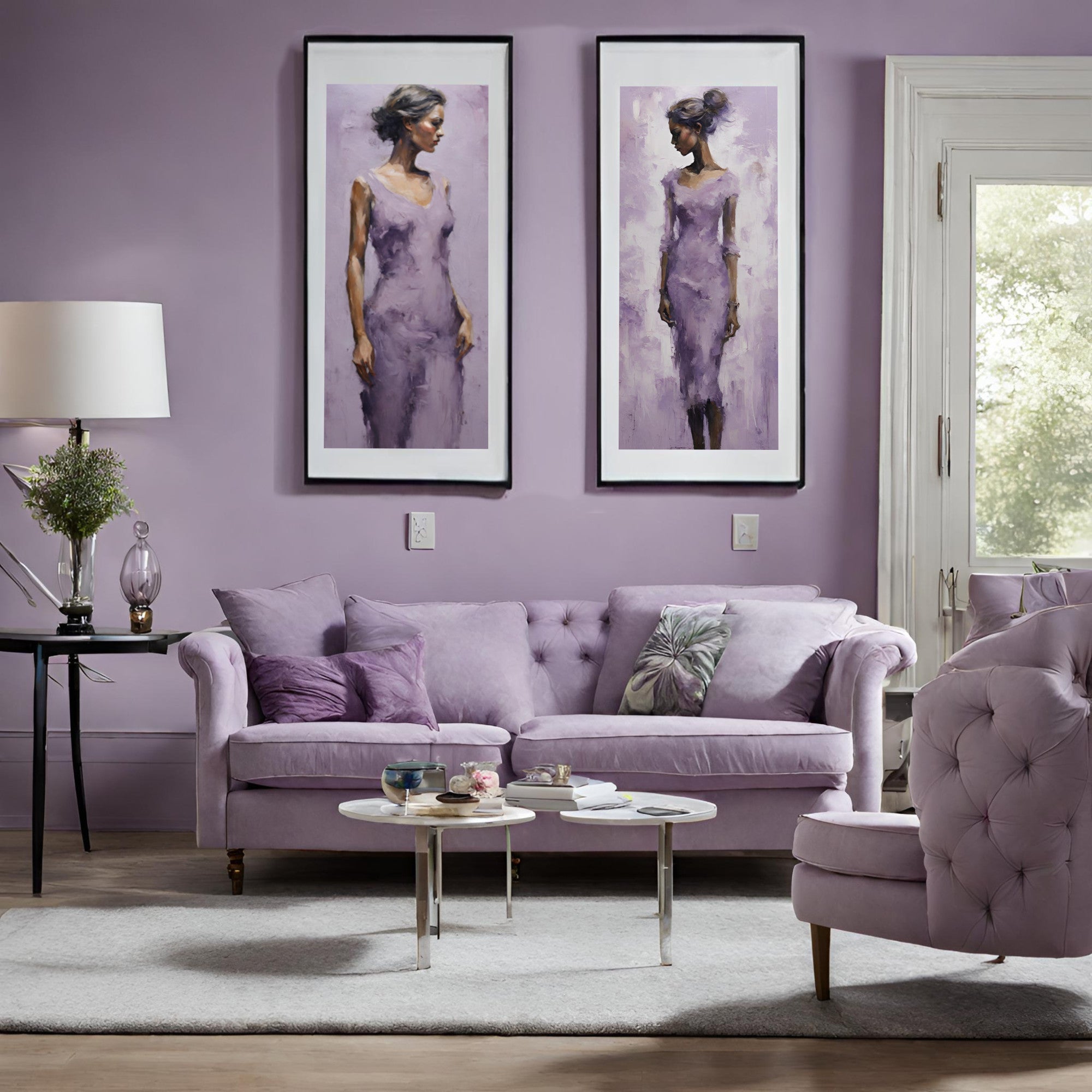 Extra Large Abstract Art, Set of 2 Lilac Lady Figure Prints