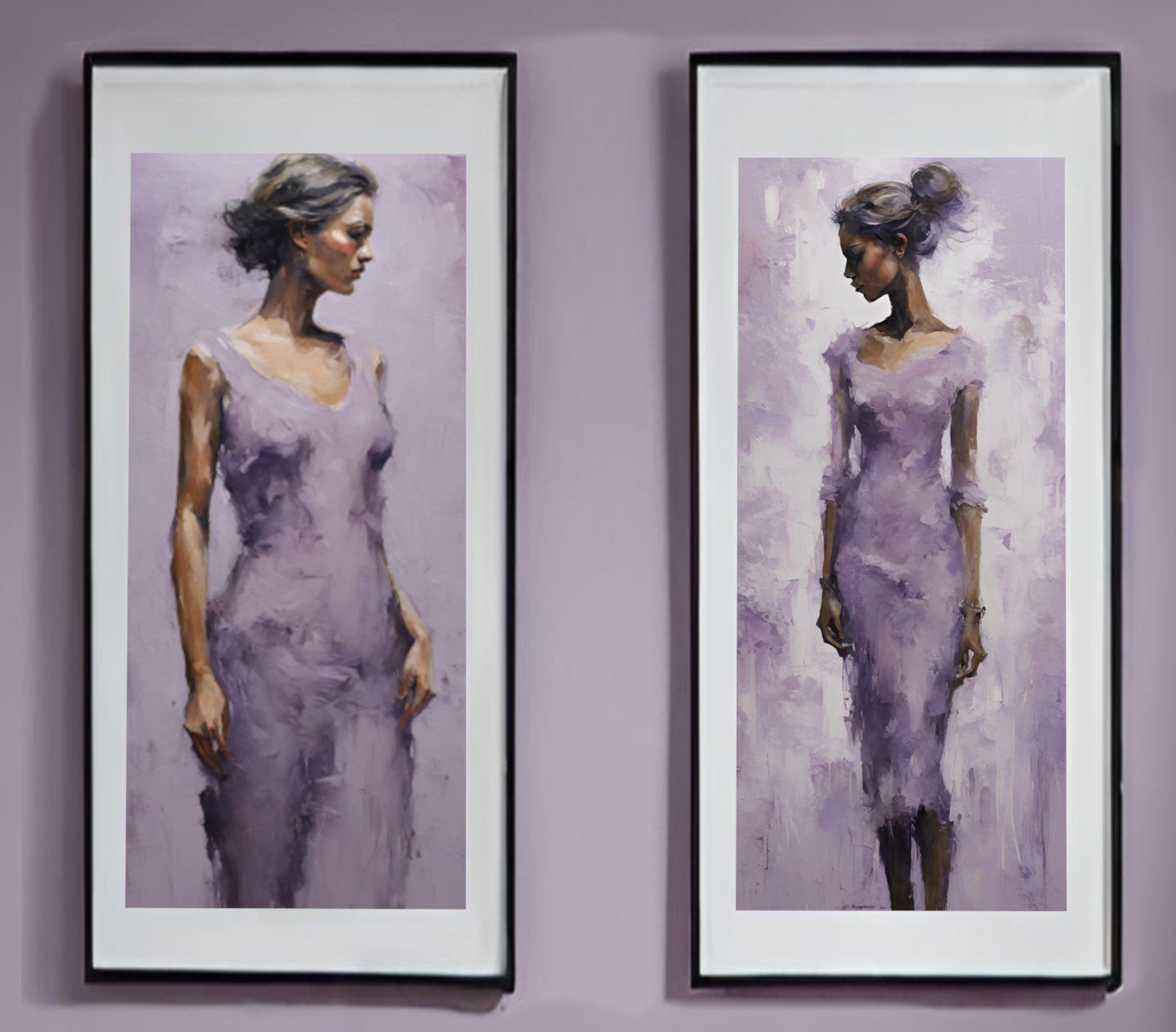 Extra Large Abstract Art, Set of 2 Lilac Lady Figure Prints