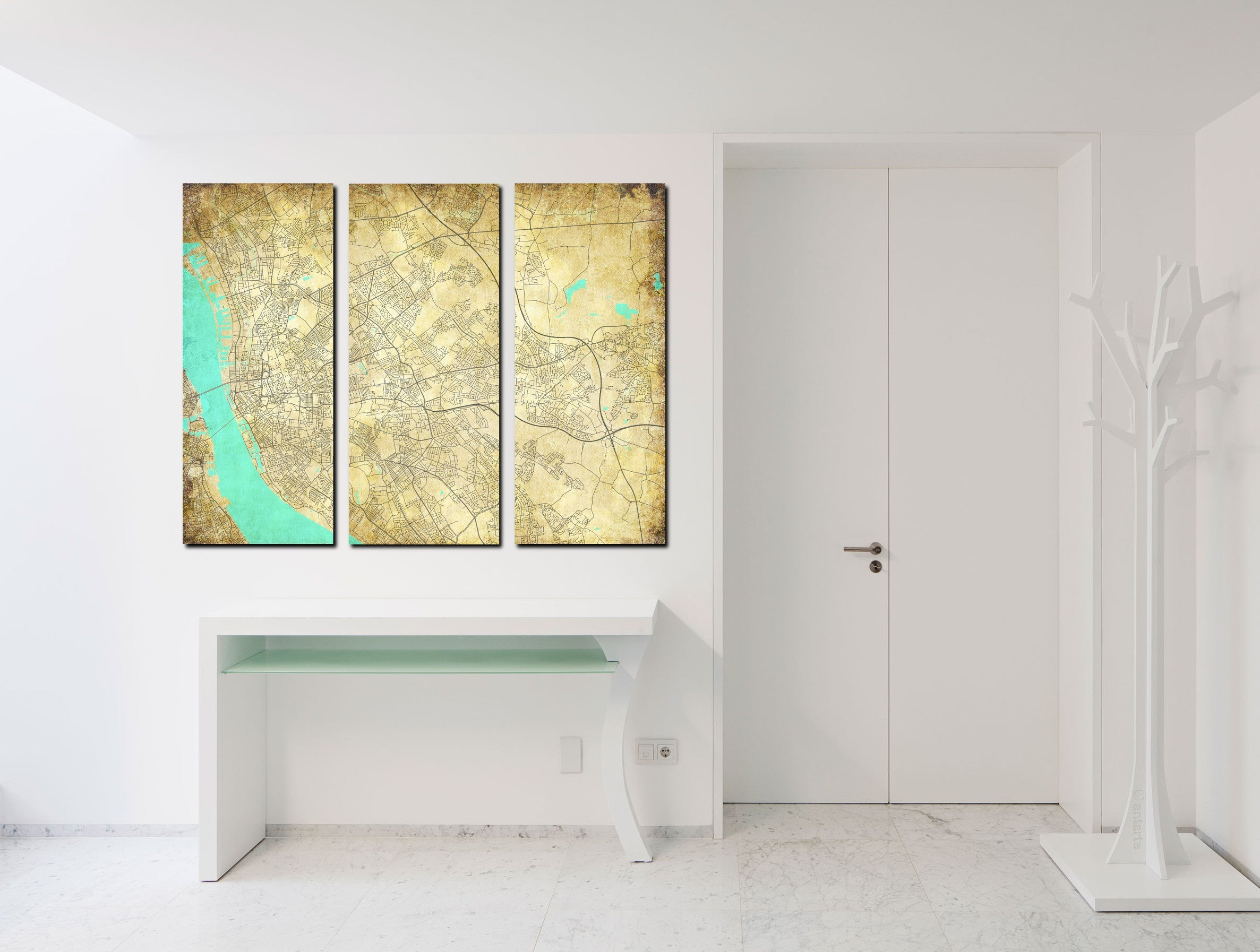 Liverpool City Canvas Street Map Prints 3 Panel Canvas Wall Map
