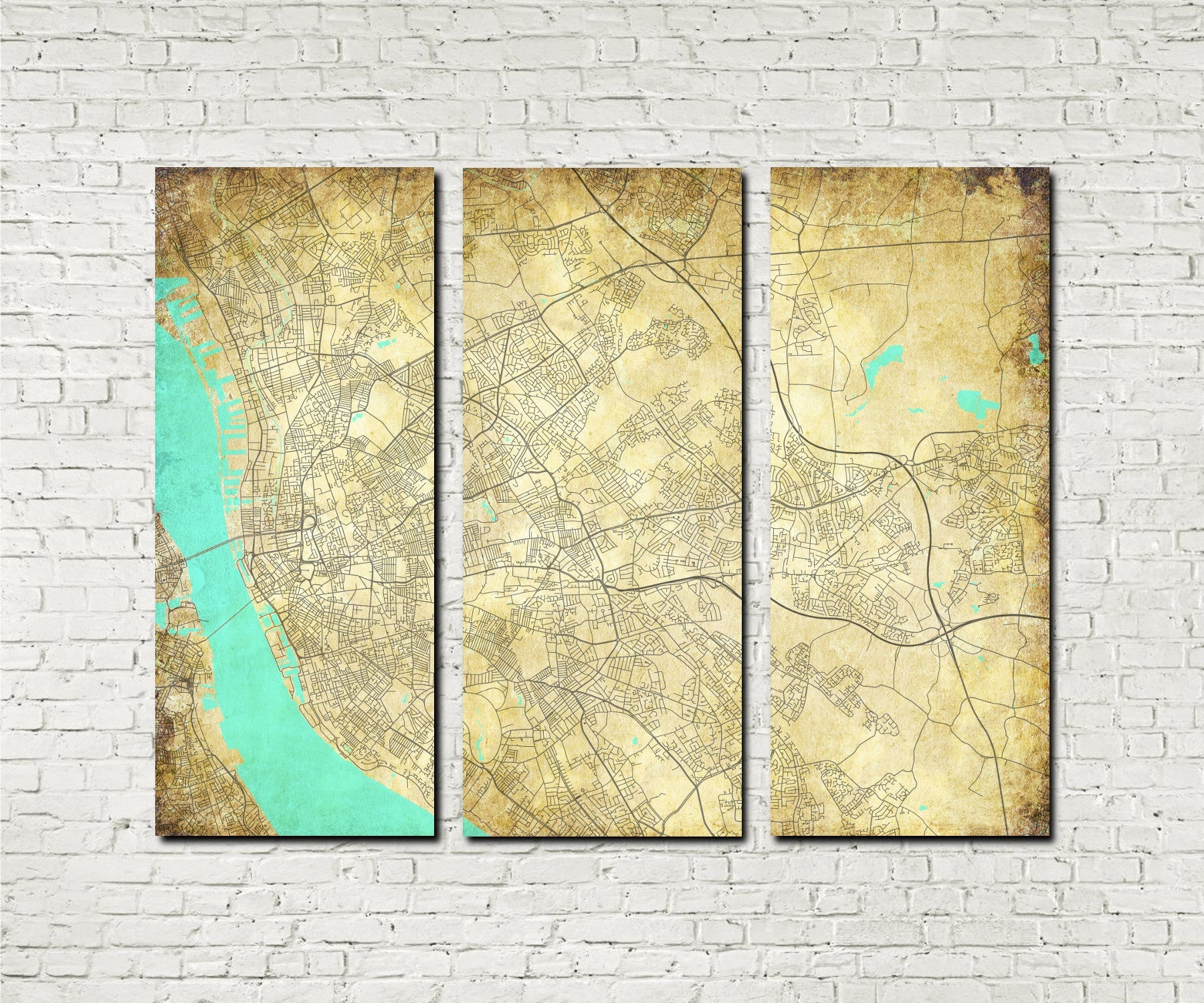Liverpool City Canvas Street Map Prints 3 Panel Canvas Wall Map