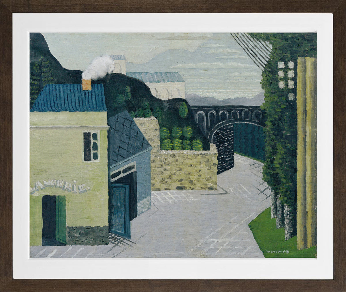 Louis Marcoussis Print, City with viaduct (1930) in a brown frame