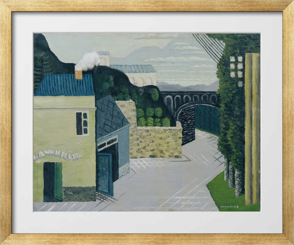Louis Marcoussis Print, City with viaduct (1930) in a gold frame