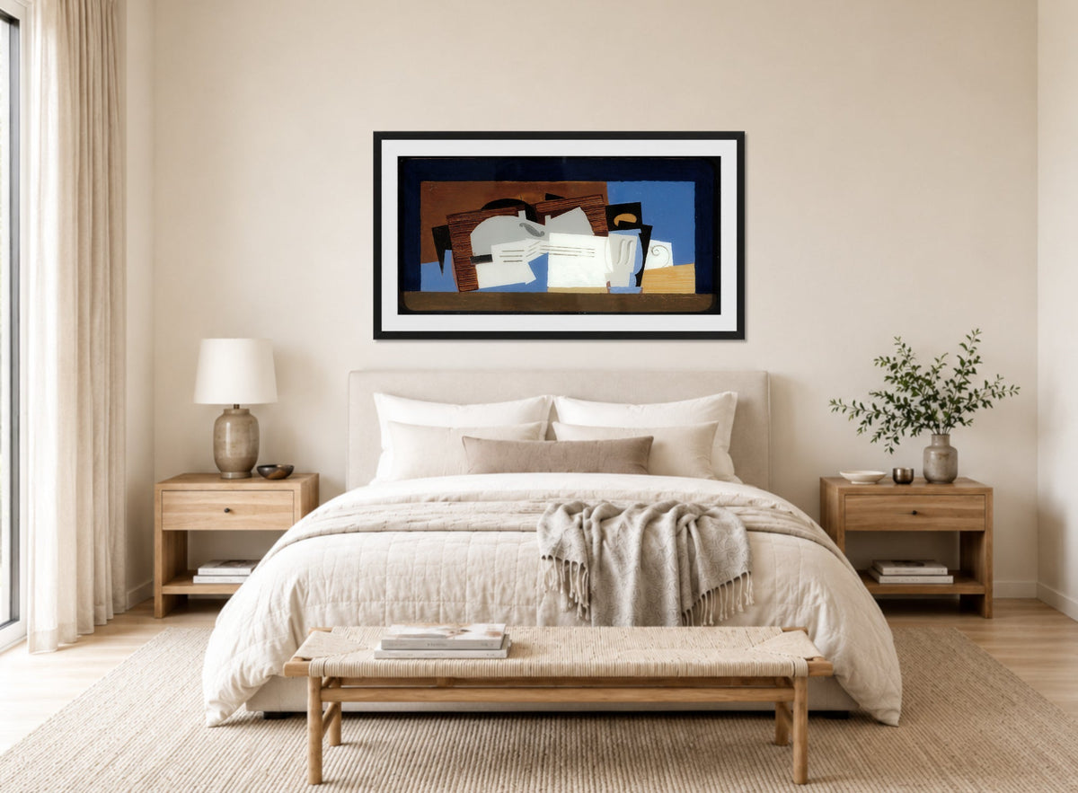 Louis Marcoussis Print, Composition (1921) displayed above a bed