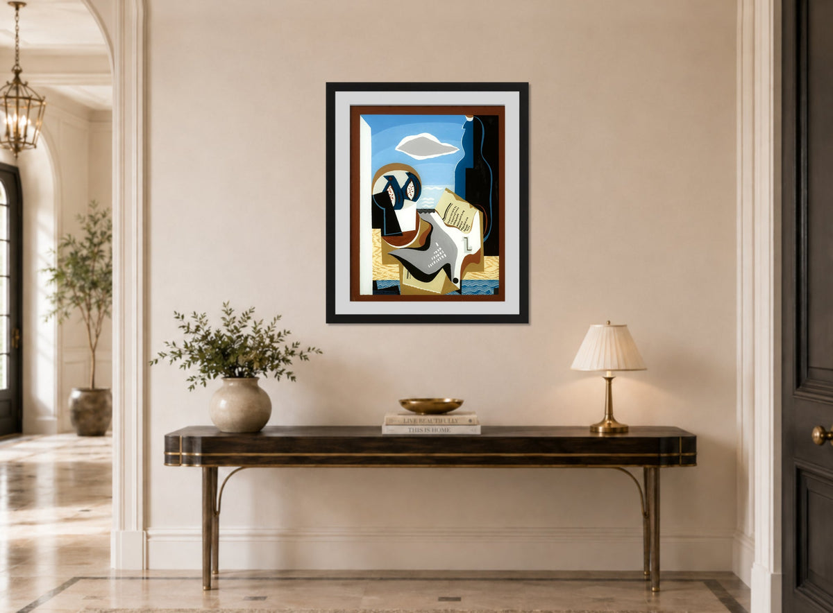 Louis Marcoussis Print, Composition À L’oiseau displayed above a console table