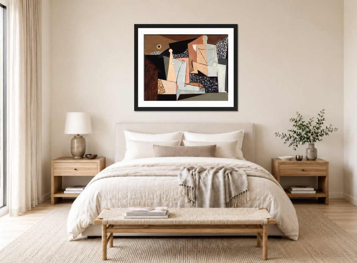 Louis Marcoussis Print, Figures on a Beach (1930) displayed above a bed