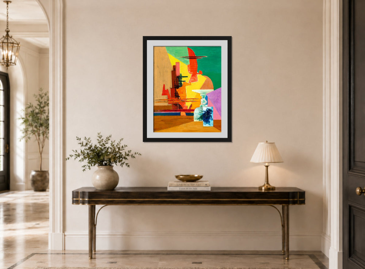 Louis Marcoussis Print, La Grande Mouche (1937) displayed above a console table