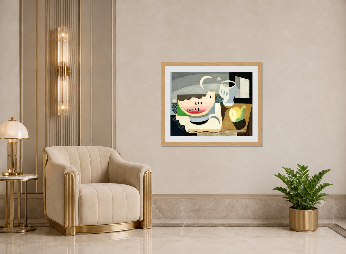 Louis Marcoussis Print, La Tranche De Pastèque (1927) displayed in an Art Deco interior