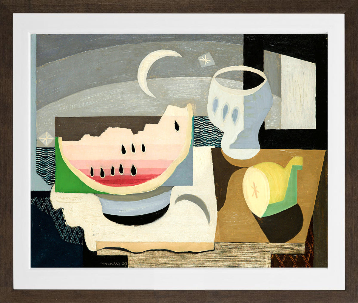 Louis Marcoussis Print, La Tranche De Pastèque (1927) in a brown frame