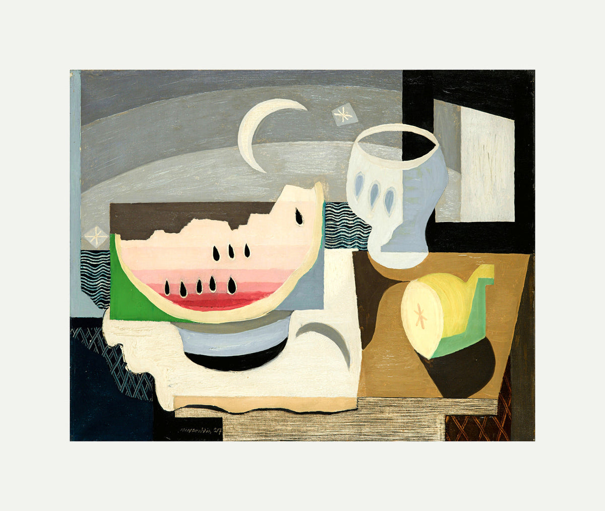 Louis Marcoussis Print, La Tranche De Pastèque (1927) with an off-white border for rolled canvas