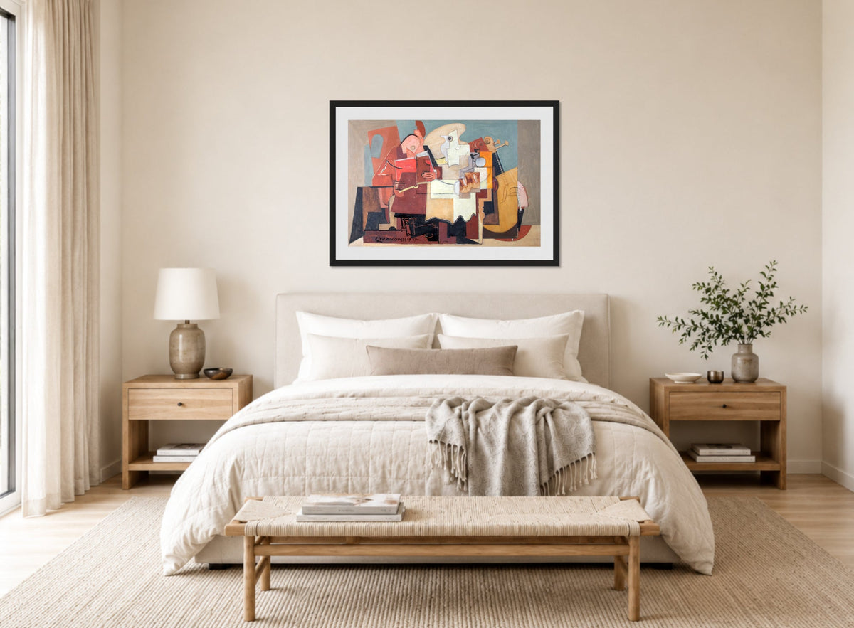 Louis Marcoussis Print, Le Lecteur (1937) displayed above a bed