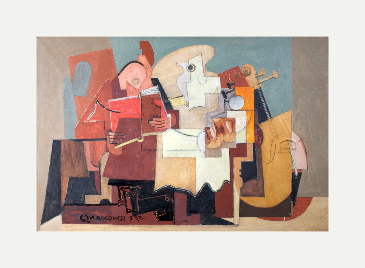 Louis Marcoussis Print, Le Lecteur (1937) with an off-white border for rolled canvas