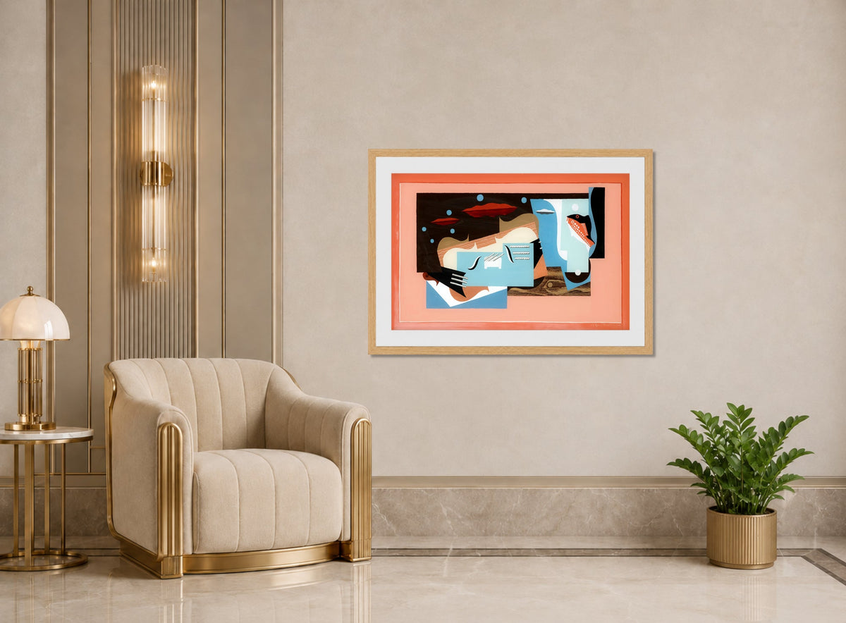 Louis Marcoussis Print, Nature Morte À La Grande Ourse (1926) displayed in an Art Deco interior