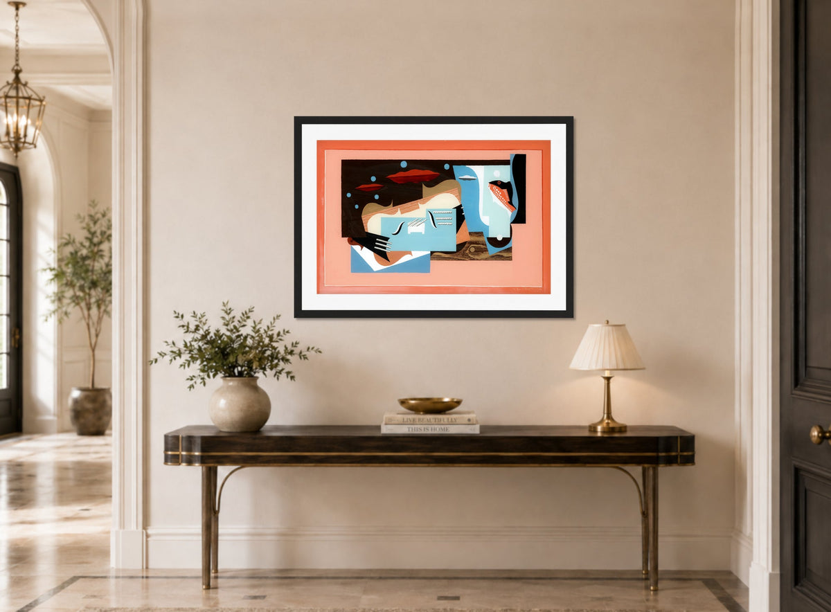 Louis Marcoussis Print, Nature Morte À La Grande Ourse (1926) displayed above a console table