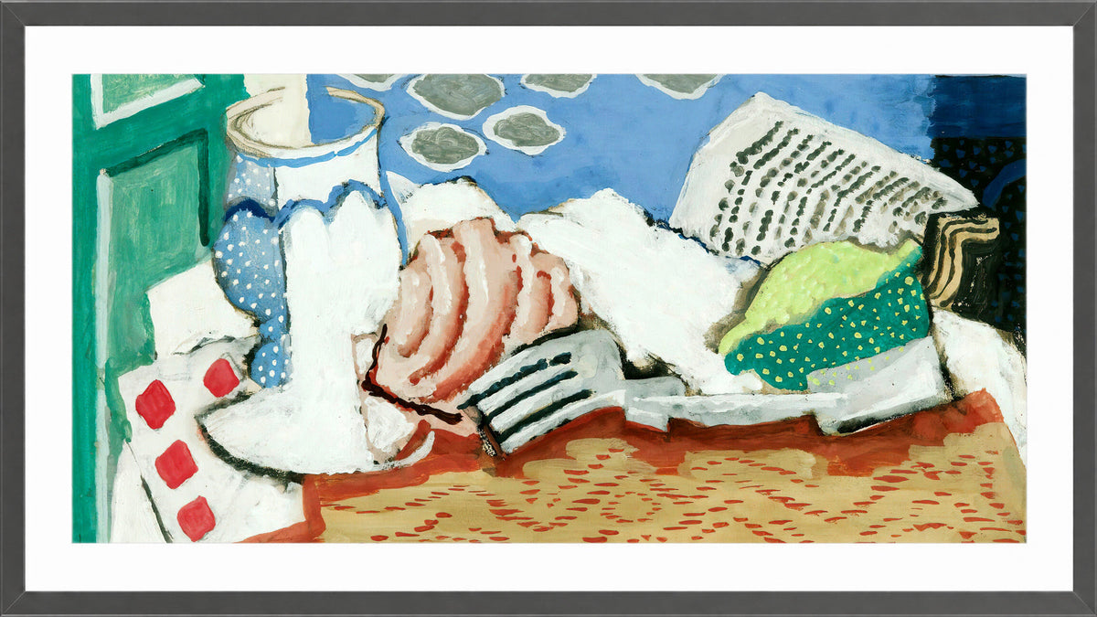 Louis Marcoussis Print, Nature Morte Au Journal (circa 1925) in a dark grey frame