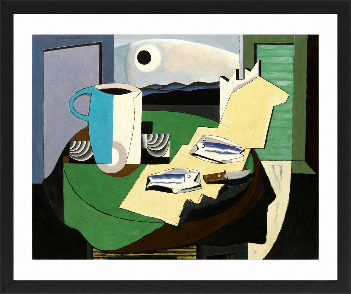 Louis Marcoussis Print, Nature Morte Aux Poissons Or Hyères Ii (circa 1928) in a black frame