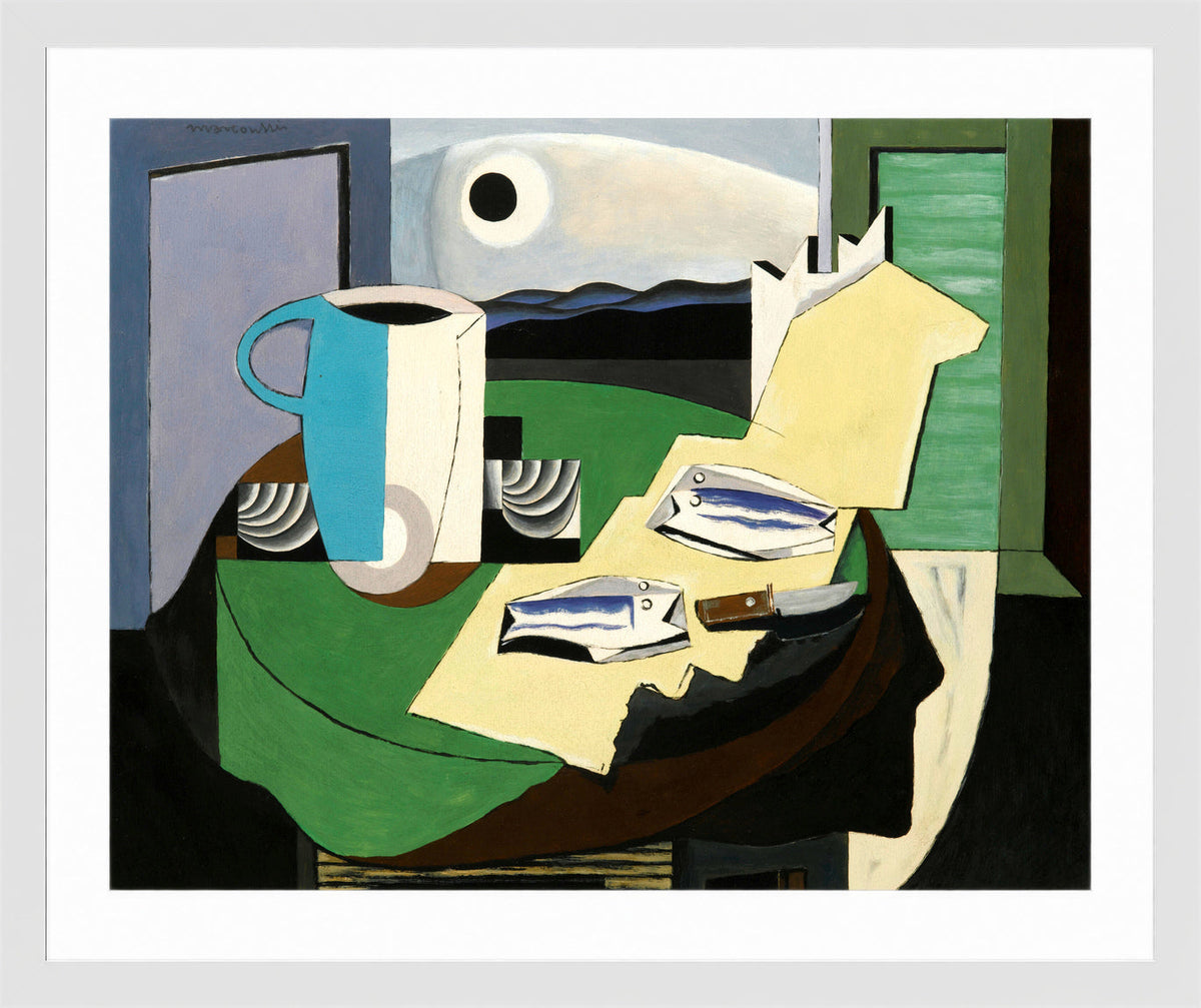 Louis Marcoussis Print, Nature Morte Aux Poissons Or Hyères Ii (circa 1928) in a white frame