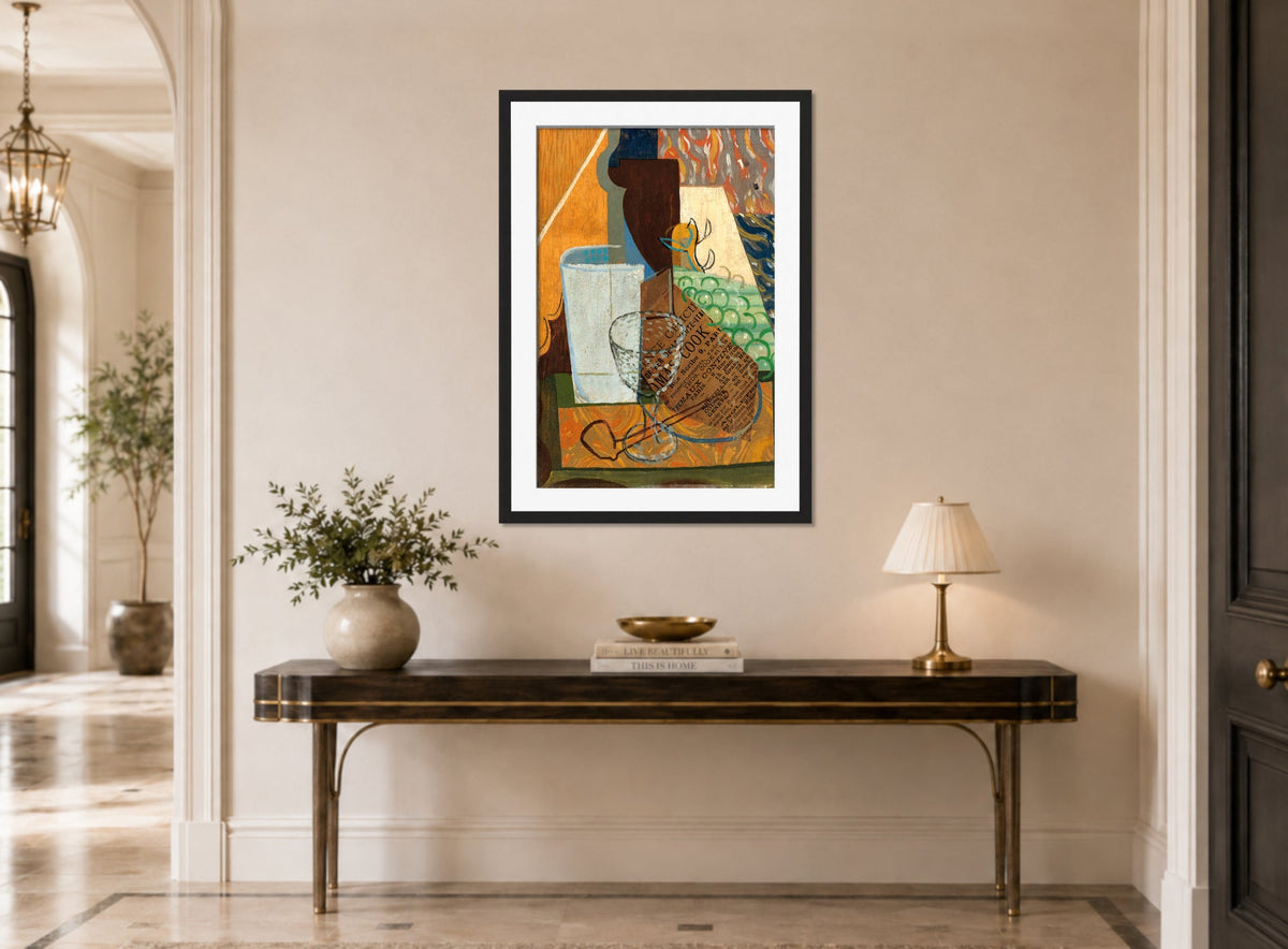 Louis Marcoussis Print, Nature Morte (circa 1912) displayed above a console table