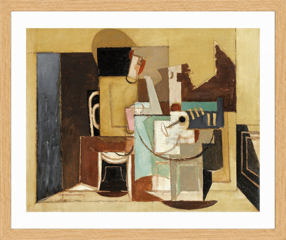 Louis Marcoussis Print, Personnage Assis À Une Table Ronde in an oak frame