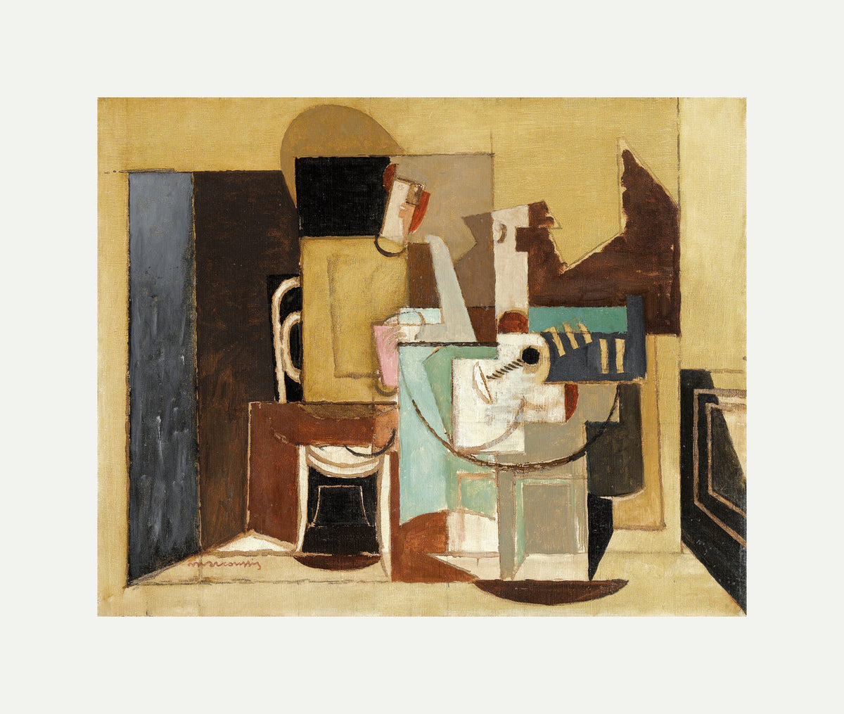 Louis Marcoussis Print, Personnage Assis À Une Table Ronde with an off-white border for rolled canvas